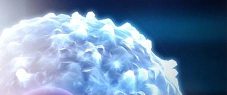 A close-up of a part of a cell in the bottom left corner with a visible part of nucleus